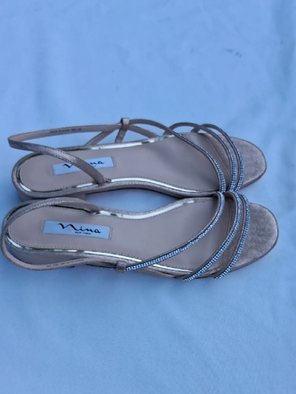Nina Metallic Rose Gold Crystal-Strap Slingback Sandals